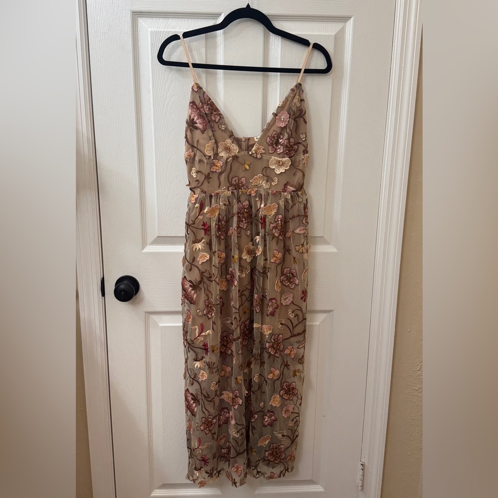 For Love And Lemons Botanic Midi Dress in Nude Floral